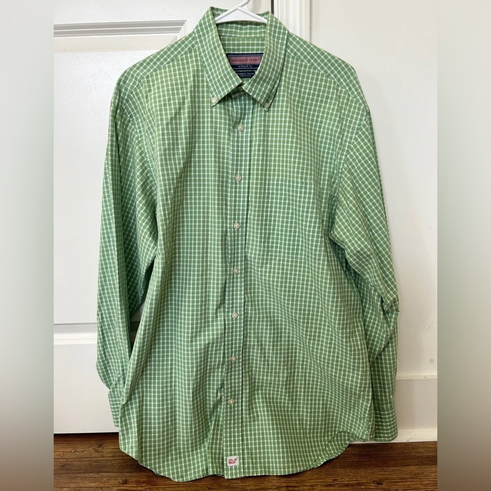 Vineyard Vines Shirt Large Green White Classic Fit Murray Check Button Down